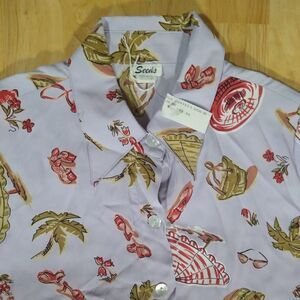 NWT Vintage Seeds Beach Theme Pattern Blouse
